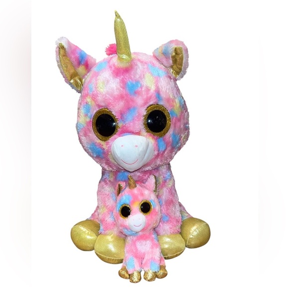 Ty Beanie Boo FANTASIA The Unicorn Glitter Eyes Large 16” Plush & 7” Baby Boo - Picture 2 of 7